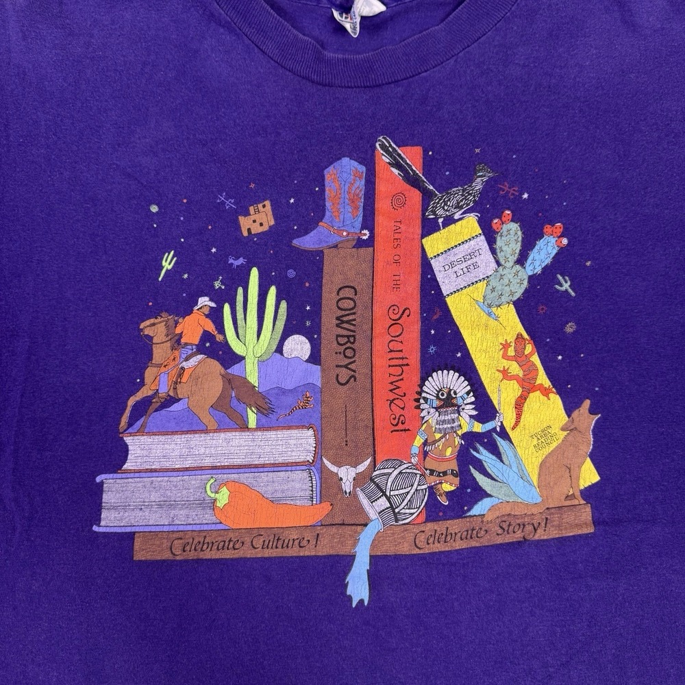 Vintage 90s Hanes Beefy-T Single Stitch Southwest Tucson Graphic Tee Purple XL - Picture 3 of 7